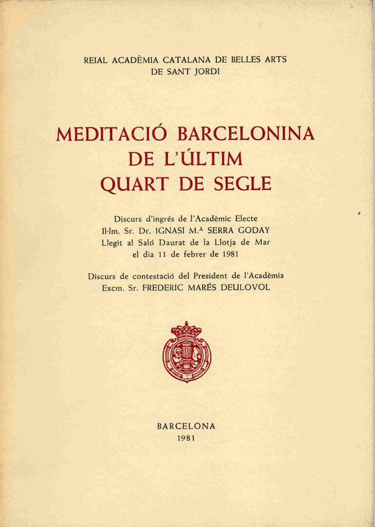 Meditació barcelonina de l'últim quart de segle - Serra Goday, Ignasi M