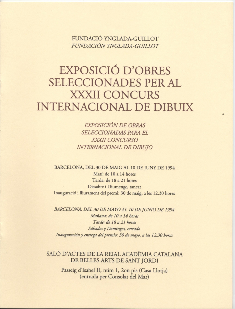 Exposició d'obres seleccionades per al XXXII concurs internacional de dibuix (8 pàg., 23 cm.)