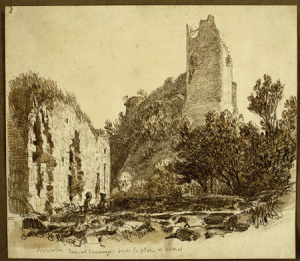 Dibuix - Torre de l’homenatge del castell de Montsoriu (Arbúcies) -