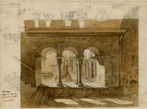 Dibuix - Claustre del monestir de Sant Pere de les Puelles (Barcelona) -