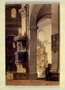 Dibuix - Interior de l’església de Sant Vicenç de Sarriá (Barcelona) -
