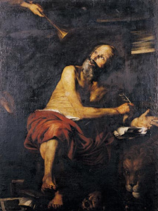 Pintura - Sant Jeroni escrivint la Bíblia a la cova de Betlem -
