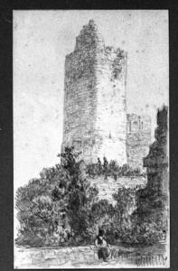 Dibuix - Torre de l’homenatge del castell de Montsoriu (Arbúcies) -