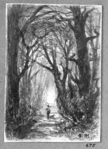 Dibuix - Camí en un bosc amb figures -