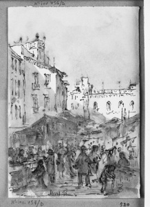 Dibuix - Mercat al carrer del Consolat de Mar (?) (Barcelona) (1876) -