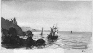 Dibuix - Marina amb velers -