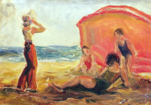 Pintura - Nois a la platja -