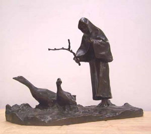 Escultura - Pastora conduint dues oques -