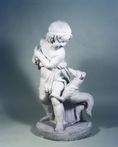 Escultura - Nena protegint un colomí d\'un llebrer -