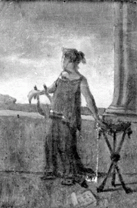 Pintura - Dona romana amb lira abocada a un mirador en un capvespre -