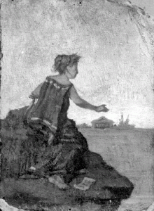 Pintura - Dona romana en unes roques davant del mar -