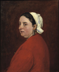 Pintura - Retrat de la senyora Anita amb vestit vermell -