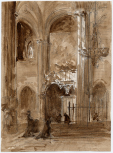 Dibuix - Interior de la catedral de Barcelona -