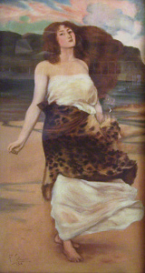 Pintura - Dona jove caminant al vent -