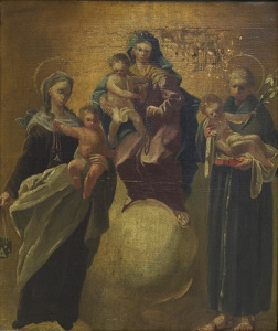 Pintura - La Mare de Déu del Roser amb una santa carmelitana i sant Antoni de Pàdua -