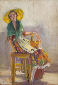 Pintura - Dona asseguda amb cistell -