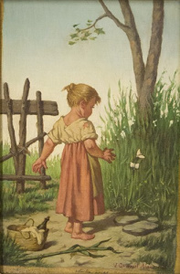 Pintura - Nena amb dues papallones -