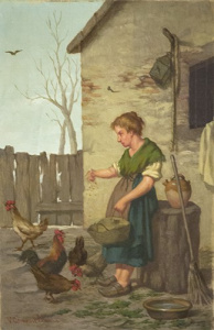 Pintura - Pagesa donant menjar a les gallines -