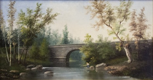 Pintura - Paisatge amb riu i pont -
